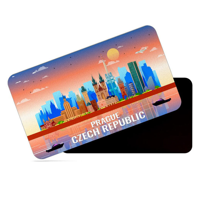 dhcrafts Rectangular Rubber Fridge Magnet / Magnetic Card Multicolor Czech Republic Prague Design Pack of 1 (8.6cm x 5.4cm)